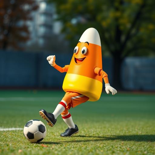 LaunchFlood mascot playing soccer