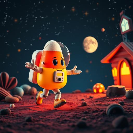 LaunchFlood mascot floating in space